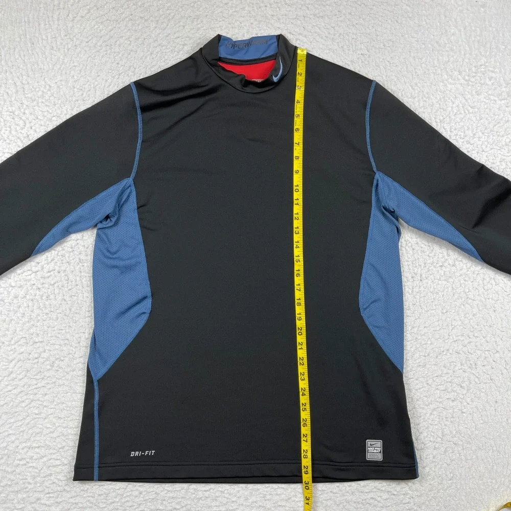 Nike Pro Combat Hyperwarm Shirt Mens XL Black Blue Dri-FIT Long Sleeve Training